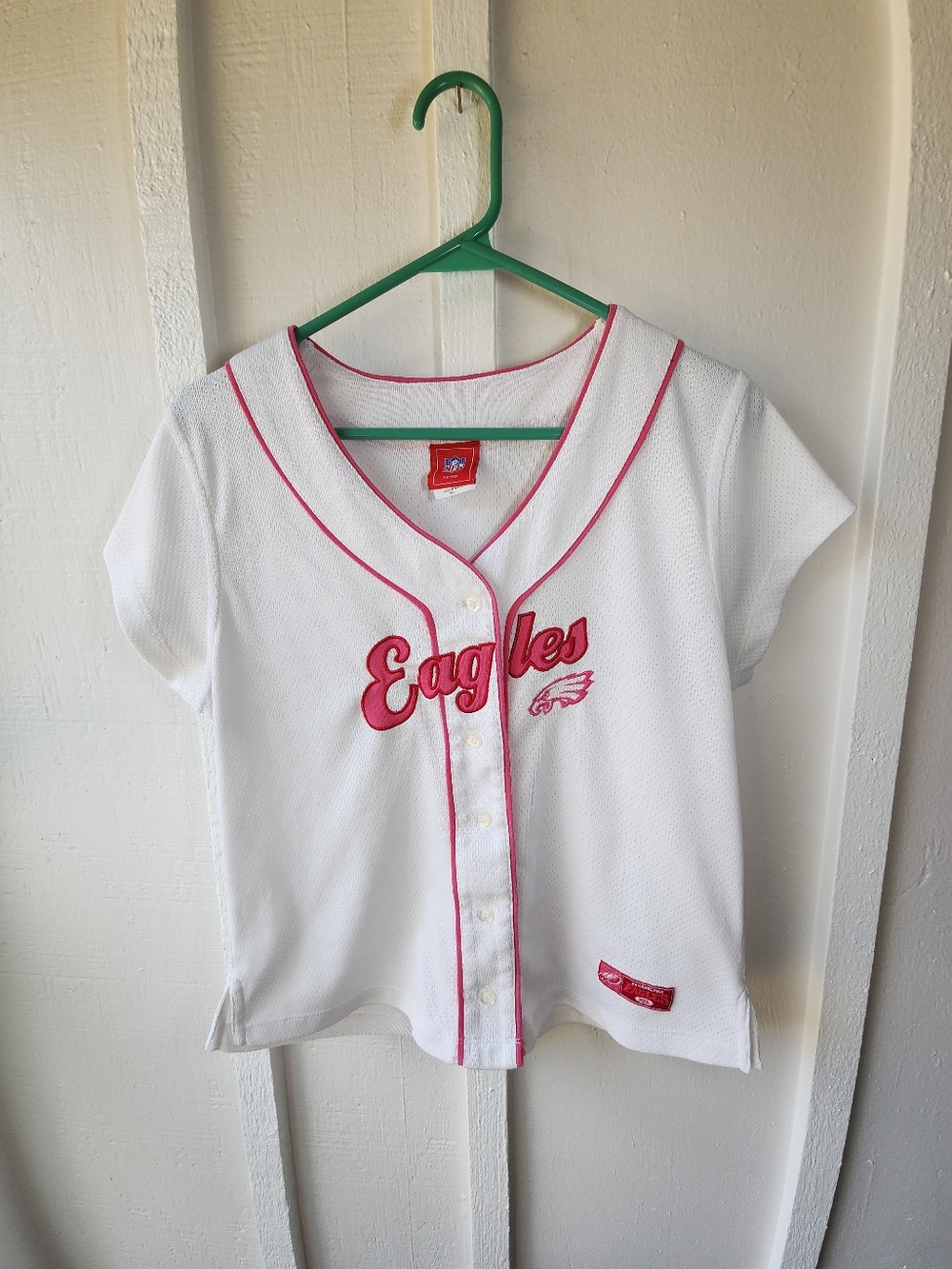 NFL Eagles Women’s Buttoned Jersey Pink & White Size Large